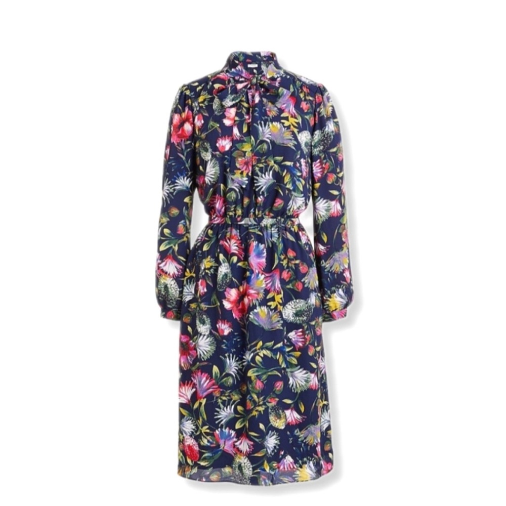 J. Crew Women's Floral Long Sleeve Tie Neck Dress Size Medium